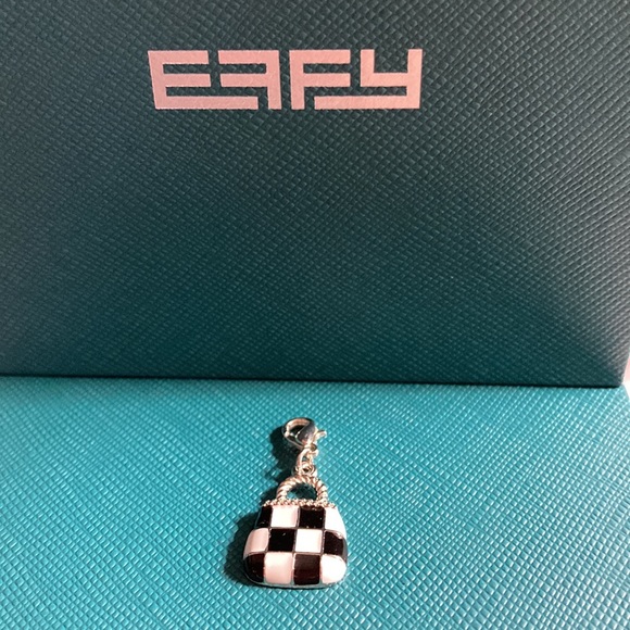 ❤️ NWOT - EFFY Black & White Checked Handbag Silvertone Hanging Charm* ❤️ - Picture 2 of 8